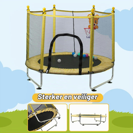 Kindertrampoline 140 cm met veiligheidsnet en basketbalmand rood – trampoline – indoor outdoor
