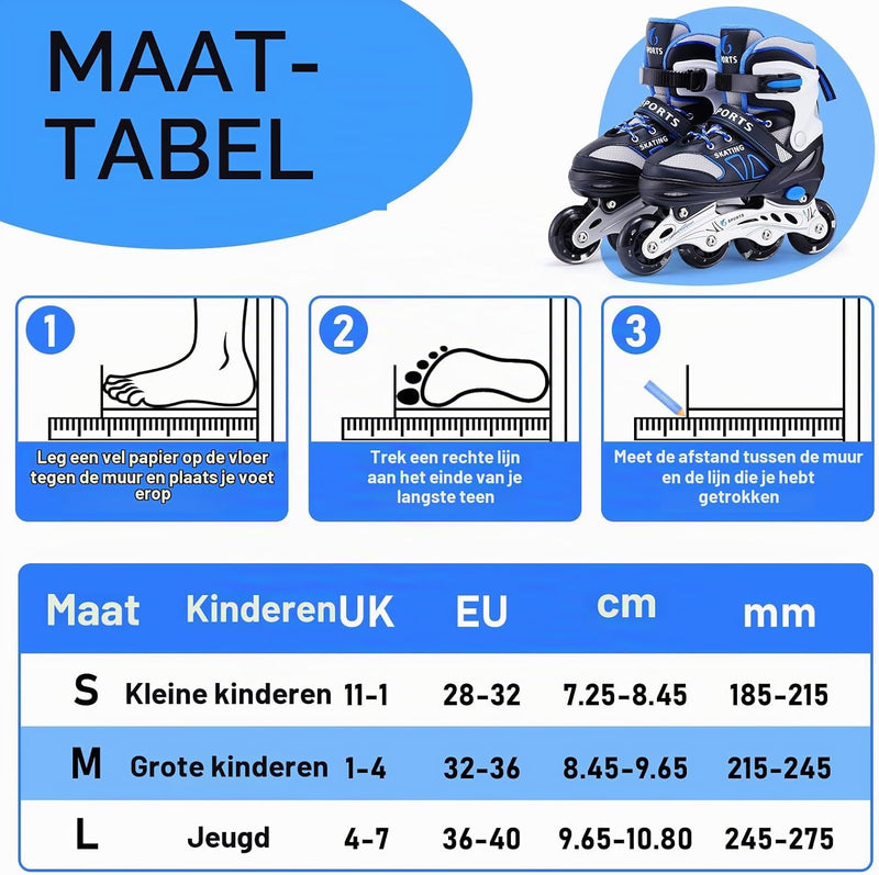 Laad afbeelding in Galerijviewer, Verstelbare inline skates voor kinderen maat 32-36 met lichtgevende wielen – beginners rolschaatsen blauw
