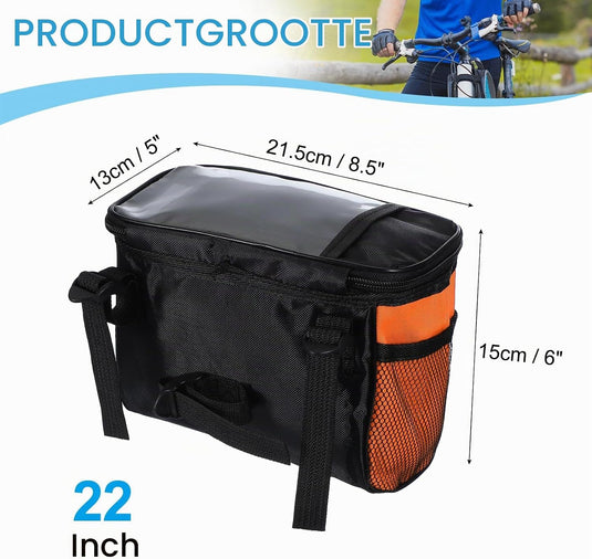 Waterdichte fietsstuurtas 21,5x13x15 cm - Fietstas frame & stuur met reflectie - Fietsmand & schoudertas mountainbike