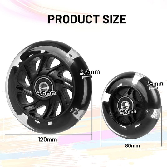 DBREAKS Lichtgevende stuntstep, wielen met ledverlichting, 100 mm, ABEC, 9 kogellagers, hardheid 88A, geschikt voor alle scooters (zwart)