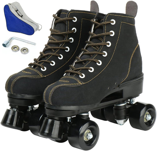 Rolschaatsen Dubbele rijschaatsen Verstelbare vierwielige rolschaatsen voor buiten, Schaatsen, maat 4.5/5.5/6.5/7/7.5/8/8.5/9.5/10.5 (zwart, 39=UK:6.5)