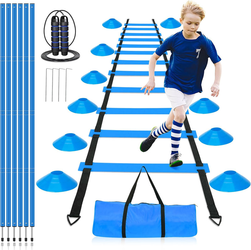 Chargez l'image dans la visionneuse de la galerie, Voetbal trainingsset met 6 m coördinatieladder 10 pionnen en 6 slalompalen – agility set – voetbaltraining
