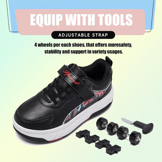 Schoenen met wieltjes, voor jongens en meisjes, kinderrolschaatsen, 2-in-1 rolschaatsen, gymschoenen, skateboardschoenen