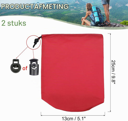Waterdichte opbergzakken 2 stuks 13 x 25 cm met trekkoord donkergrijs – stuff sacks – camping accessoires