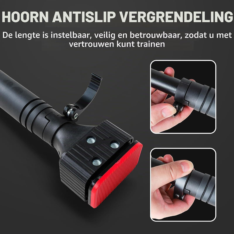 Load image into Gallery viewer, Verstelbare optrekstang voor deurkozijn 70-99 cm tot 150 kg rood – pull-up bar – krachttraining
