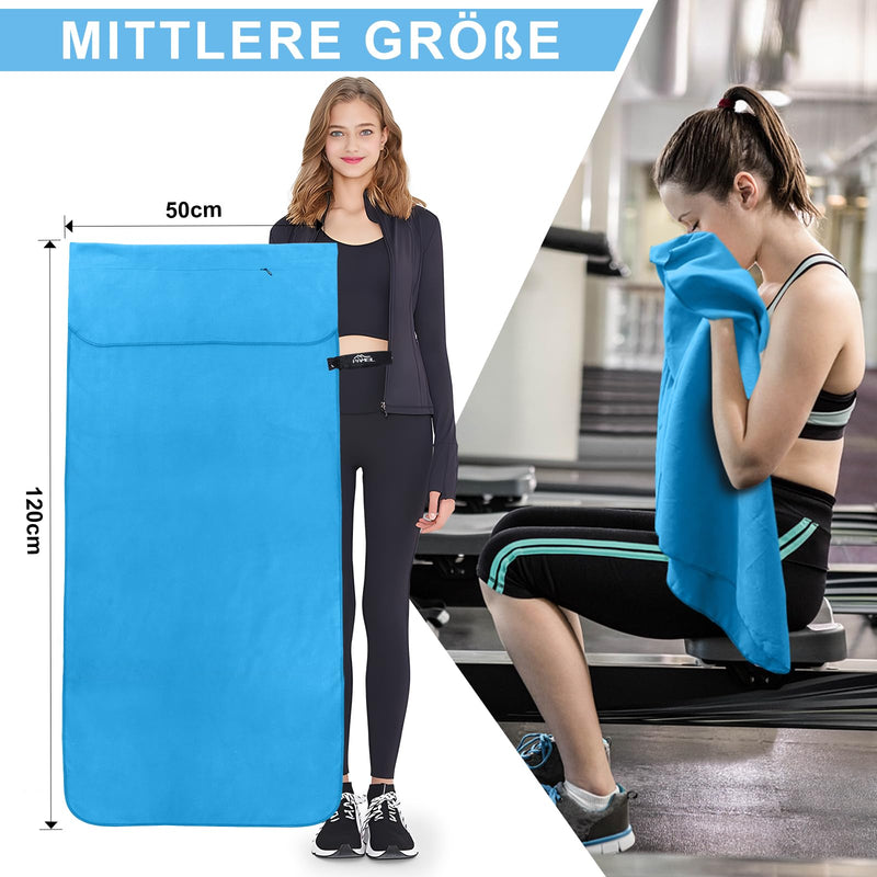 Laden Sie das Bild in Galerie -Viewer, Fitnesshanddoek Microvezel 120x50 cm Sneldrogend met Ritsvak – Sporthanddoek – Reishanddoek
