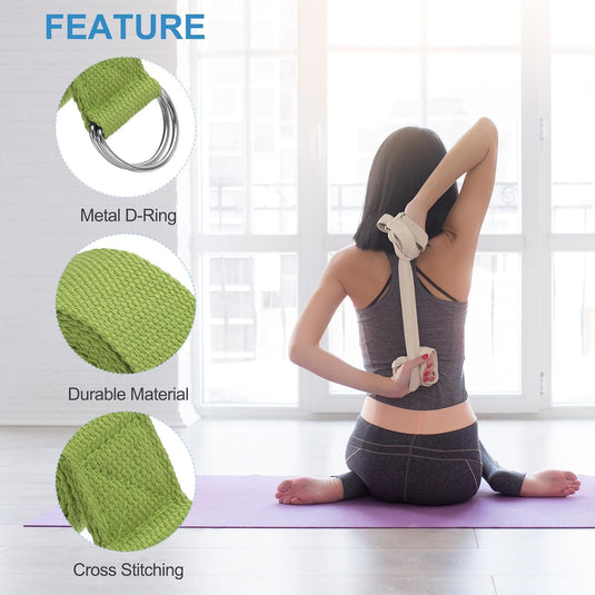 Yogariemen 10 stuks 180 x 3,8 cm van katoen met D-ring donkergroen – stretchbanden – yoga pilates accessoires