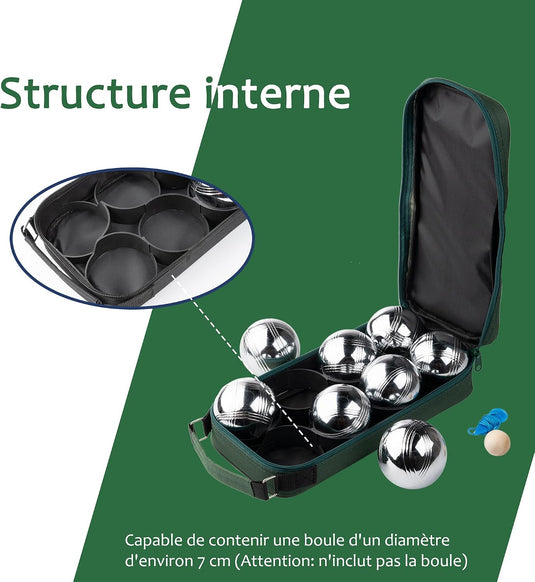 Sac de transport pour jeu de boules, pour 8 boules, en nylon résistant à l’eau avec bandoulière réglable – sac de rangement pour pétanque – accessoires de boules