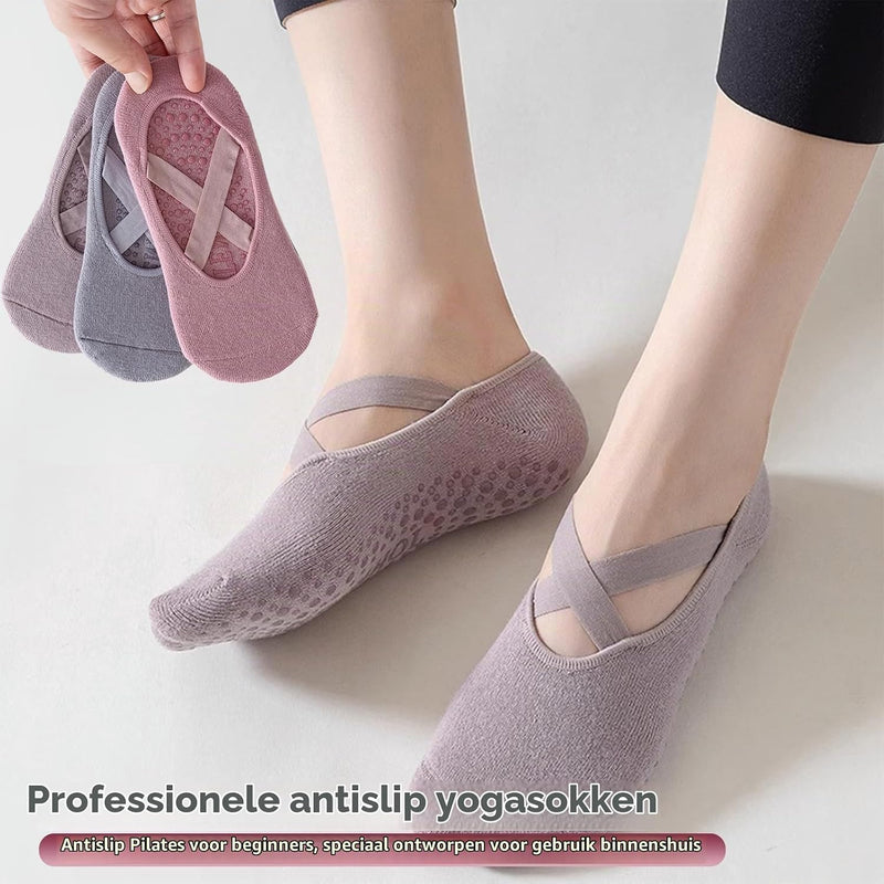 Laad afbeelding in Galerijviewer, Pilates antislip sokken dames 5 paar met siliconen grip en kruisbanden – yoga sokken – fitness sokken
