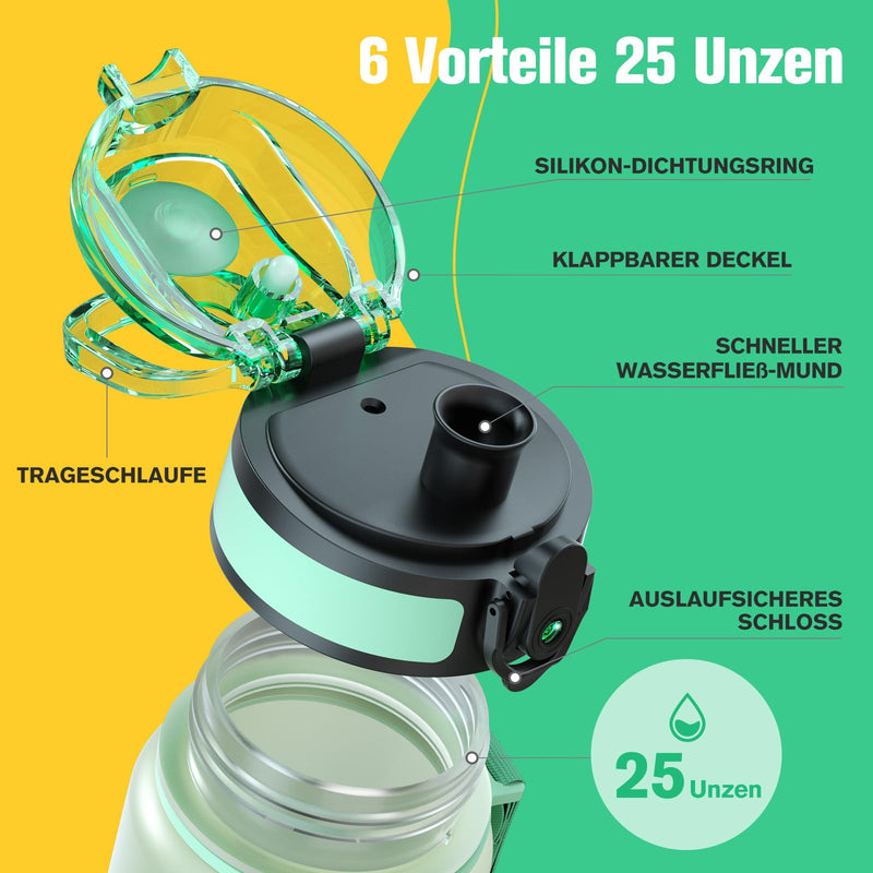 Laden Sie das Bild in Galerie -Viewer, Drinkfles 750 ml BPA-vrij met tijdmarkeringen en lekvrije dop – waterfles – sportfles
