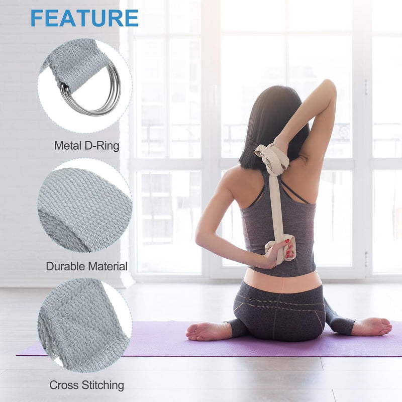 Załaduj obraz do przeglądarki galerii, Yogariemen 6 stuks 180 x 3,8 cm van katoen met D-ring bruin – stretchbanden – yoga pilates accessoires
