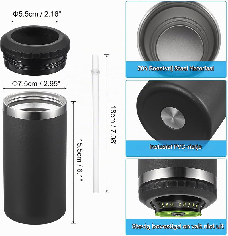 Load image into Gallery viewer, Geïsoleerde blikhouder 16 oz van roestvrij staal – blikkoeler – drinkhouder met rietje
