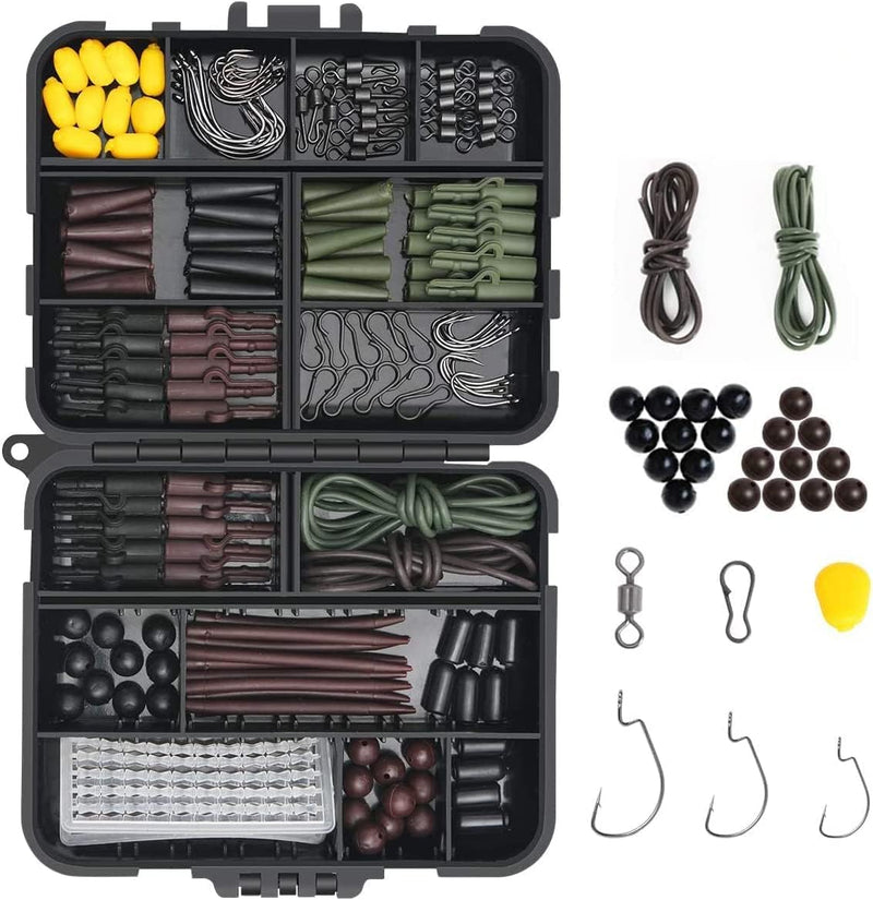 Carica l’immagine nel visualizzatore della galleria, Set di accessori da pesca alla carpa da 191 pezzi con ami, girelle e fermaboilies, inclusa scatola portaoggetti – montature per carpe – attrezzatura da pesca

