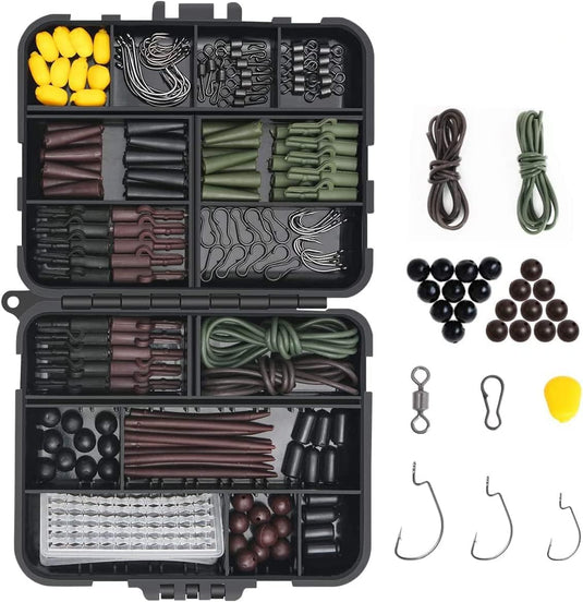 Set di accessori da pesca alla carpa da 191 pezzi con ami, girelle e fermaboilies, inclusa scatola portaoggetti – montature per carpe – attrezzatura da pesca