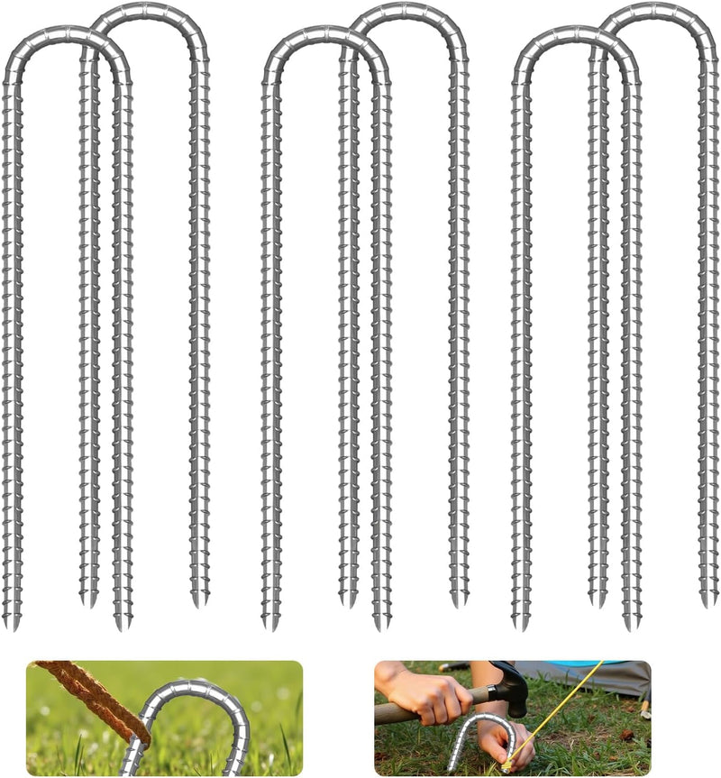 Chargez l'image dans la visionneuse de la galerie, Grondankers 6 stuks 30 cm U-vorm met schroefdraad – trampoline haringen – stormankers
