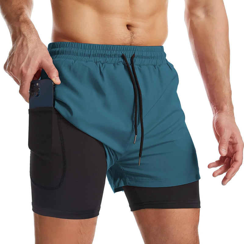 Laden Sie das Bild in Galerie -Viewer, Sportshort heren 2-in-1 met compressiebroek en zakken met ritssluiting – hardloopbroek – fitnesskleding
