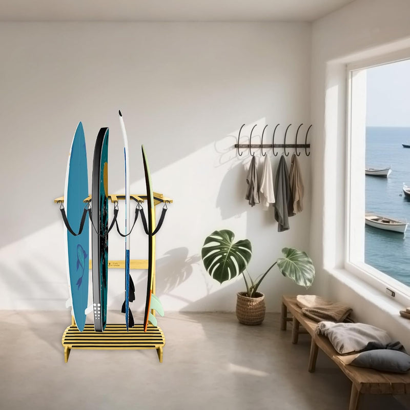 Laden Sie das Bild in Galerie -Viewer, Surfboard wandrek voor 3 boards van staal met schuimbescherming – SUP longboard surfplank houder
