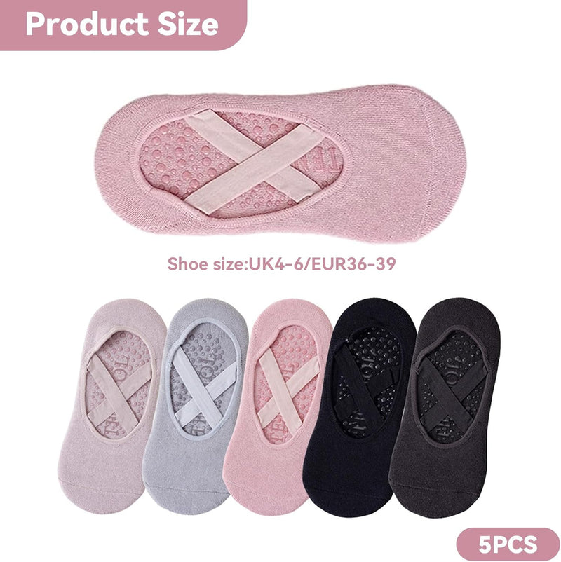 Laad afbeelding in Galerijviewer, Pilates antislip sokken dames 5 paar met siliconen grip en kruisbanden – yoga sokken – fitness sokken
