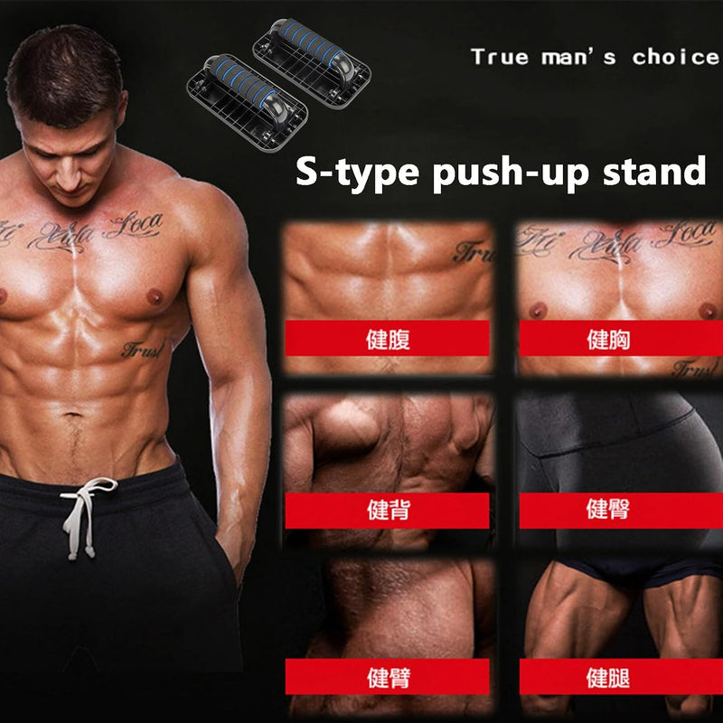 Laad afbeelding in Galerijviewer, 2-in-1 fitness trainer met push-up bars en ab roller met 8 wielen – buikspiertrainer – push-up board
