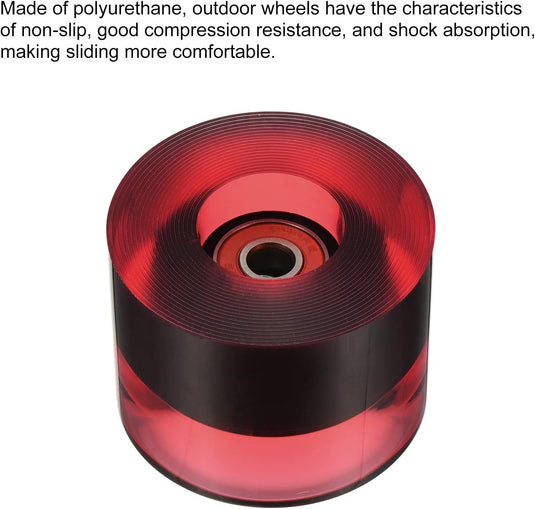 Longboard wielen 60 mm 80A met ABEC-9 lagers 4 stuks transparant rood – cruiser skateboard wielen