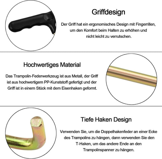 Trampoline veertrekkers 2 stuks met ergonomische T-handgreep – veerspanner – trampoline gereedschap