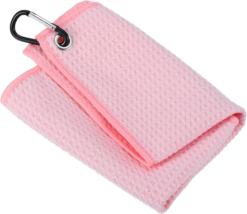 Load image into Gallery viewer, Golfhanddoek 40 x 40 cm met D-clip roze – absorberende tri-fold handdoek – golf accessoires
