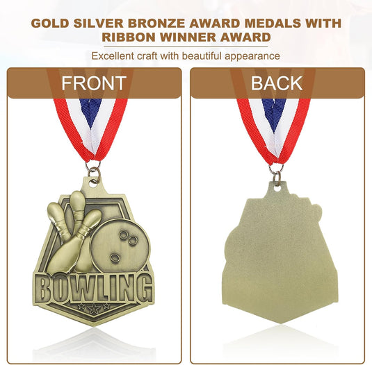 Bowling medaille goud met rood-wit-blauw neklint – sportmedaille – prijs en trofee