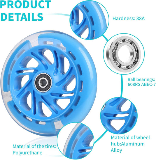 DBREAKS Lichtgevende stuntstep, wielen met ledverlichting, 100 mm, ABEC, 9 kogellagers, hardheid 88A, geschikt voor alle scooters (zwart)