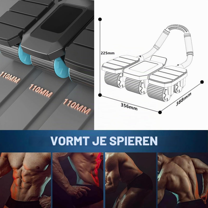Laad afbeelding in Galerijviewer, Ab roller met 6 wielen automatische rebound en display tot 150 kg – buikspiertrainer – ab wheel
