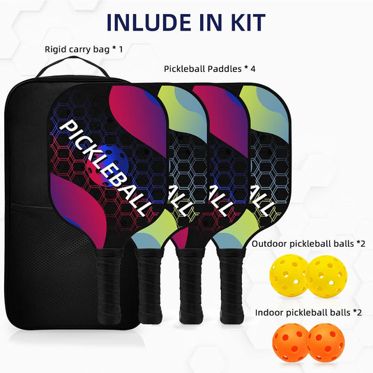 Pickleball set met 4 rackets en 4 ballen