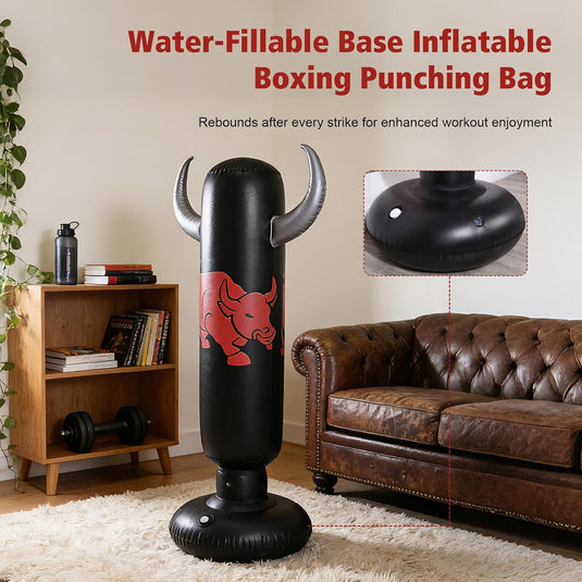 Opblaasbare bokszak 160 cm met bokshandschoenen en handpomp voor volwassenen – kickbokstraining – boksset
