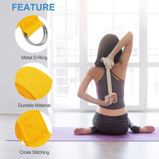 Yogariemen 6 stuks 180 x 3,8 cm van katoen met D-ring bruin – stretchbanden – yoga pilates accessoires