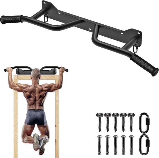 Wandgemonteerde optrekstang met 4 gripposities en ringen tot 272 kg – pull-up bar – krachttraining