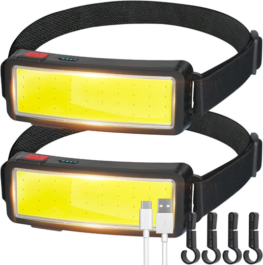 DARKBEAM Led-hoofdlamp, USB-zaklamp, oplaadbaar, COB-projector, licht, waterdicht, onderhoud en constructie van de auto, werklicht voor helm, fietsen, vissen in de open lucht, 2 verpakkingen