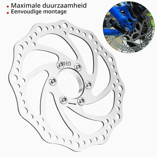Fahrrad-Bremsscheibe, 160 mm, aus Edelstahl mit Flanschadapter und 6 Befestigungsschrauben – Bremsrotor – Scheibenbremsenteile
