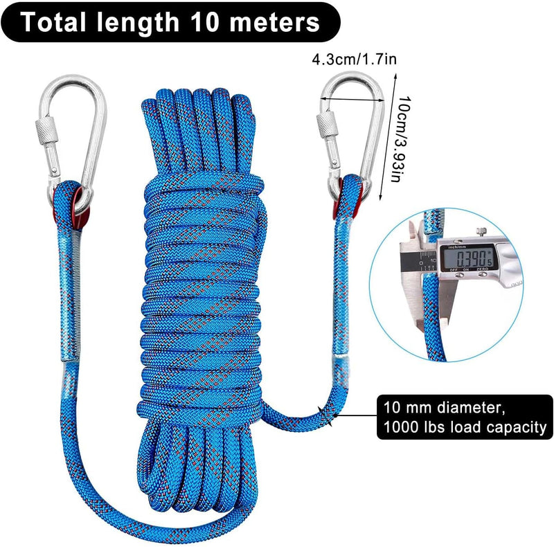 Laad afbeelding in Galerijviewer, Outdoor touw 10 m x 10 mm met 2 karabijnhaken – polyester touw voor camping en buitengebruik
