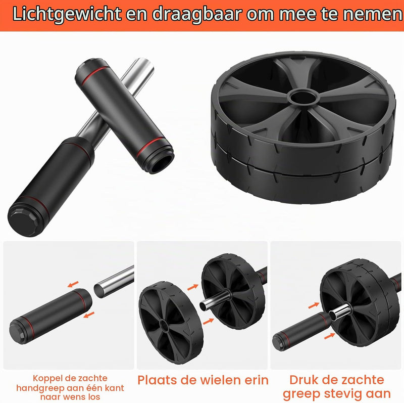 Load image into Gallery viewer, Ab roller met verstelbare dubbele wielen en kniemat tot 200 kg – buikspiertrainer – ab wheel
