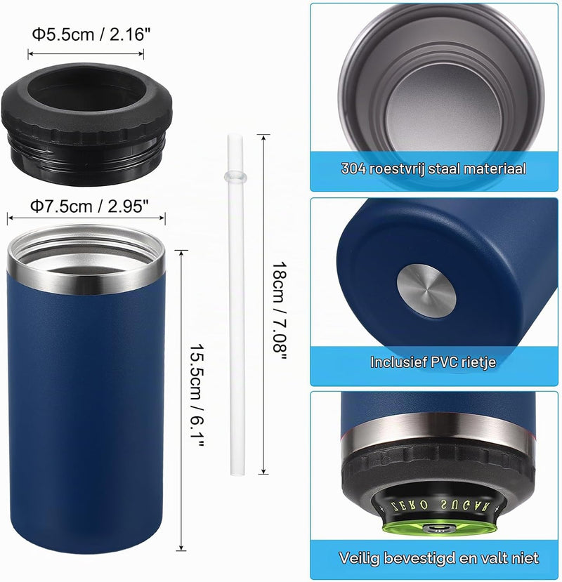 Load image into Gallery viewer, Geïsoleerde blikhouder 16 oz van roestvrij staal – blikkoeler – drinkhouder met rietje
