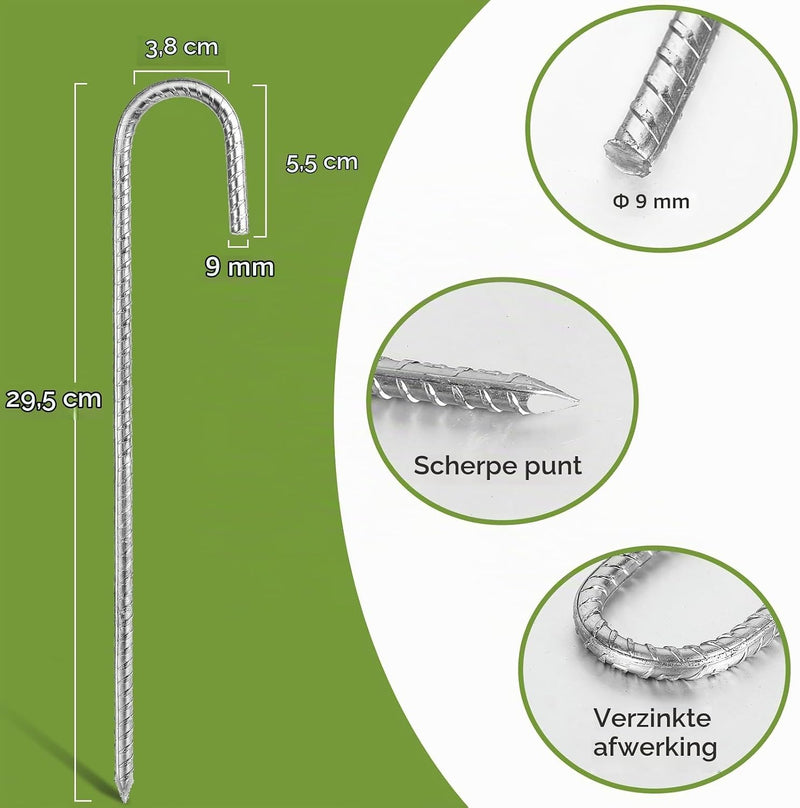 Załaduj obraz do przeglądarki galerii, Grondpennen 6 stuks 30 cm van verzinkt staal met J-haak – trampoline ankers – grondankers
