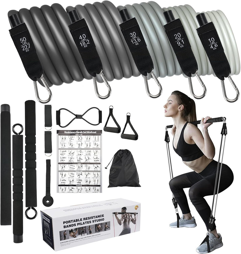 Laad afbeelding in Galerijviewer, Pilates bar set met 5 weerstandsbanden en accessoires
