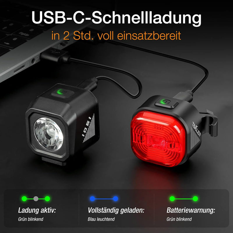 Laden Sie das Bild in Galerie -Viewer, Oplaadbare fietsverlichting set USB-C IPX5 met voorlicht en achterlicht – fietslamp – LED fietslicht
