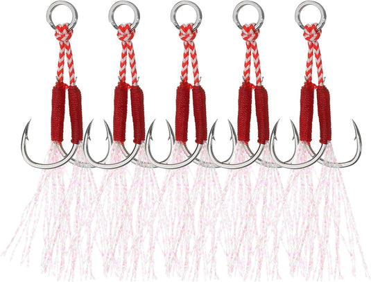 Dubbele assist vishaken 5 stuks maat 13 met glow draad – jigging haken – visaccessoires