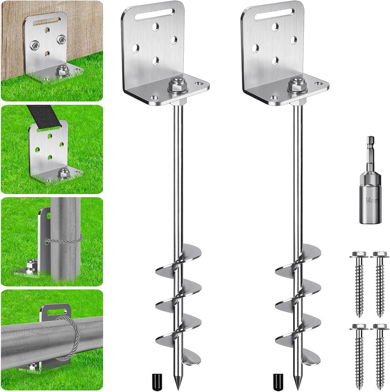 Laden Sie das Bild in Galerie -Viewer, Grondankers 6 stuks 60 cm heavy duty met L-beugels en booradapter – trampoline ankers – stormankers
