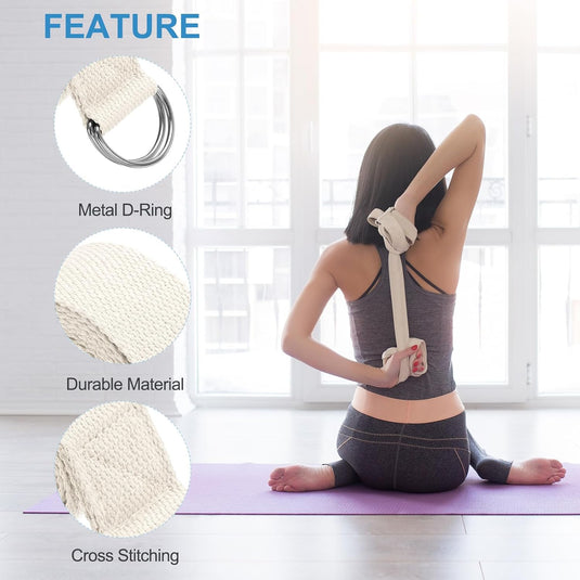 Yogariemen 6 stuks 180 x 3,8 cm van katoen met D-ring bruin – stretchbanden – yoga pilates accessoires