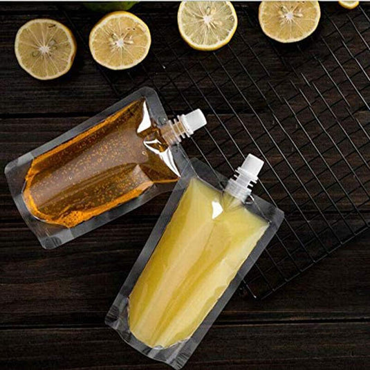 50 Dranken zakken, transparante smoothie zak container, zware hand-held lek-proof en verzegelbare drankzak, 238.1 g voor bevroren sap drankflessen, een plastic trechter (250ml)
