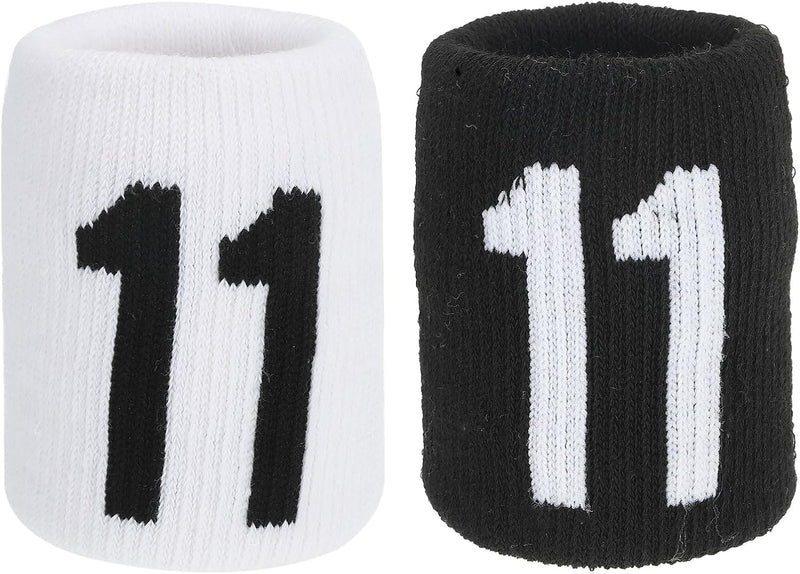 Chargez l'image dans la visionneuse de la galerie, Sport polszweetbanden 2 stuks 9 x 8 cm zwart-wit met nummer 11 – absorberende polsbandjes – fitness accessoires
