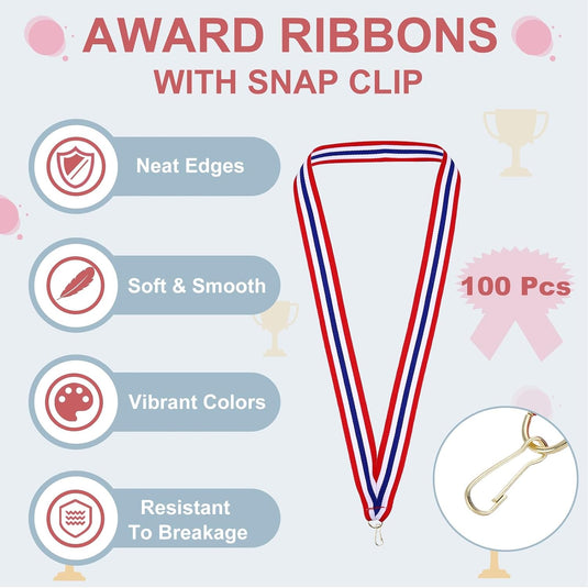 Medaille neklinten 100 stuks 43 x 2,2 cm met klikclips – award linten – sport accessoires
