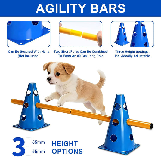 Agility hindernisset met 10 kegels en 5 verstelbare stangen – hondentraining – behendigheidsset