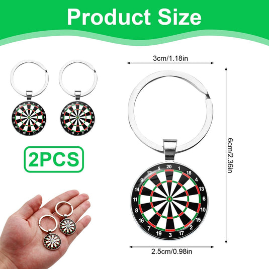 Porte-clés cibles de fléchettes, lot de 2, en métal et verre, avec mini cible de 2,5 cm – pendentifs fléchettes – cadeau pour les amateurs de fléchettes