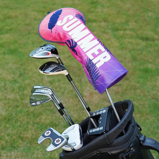 Golfclub-Schutzhülle aus Kunstleder mit sommerlicher Stickerei für 460cc-Driver – Driverhülle – Golfzubehör